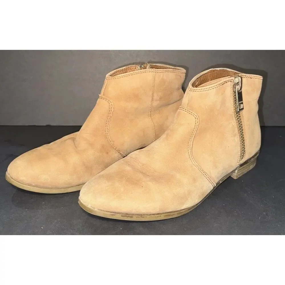 Aldo Booties Tan Leather Zip Up Size‎ 6.5 Boho Hippy Cottagecore